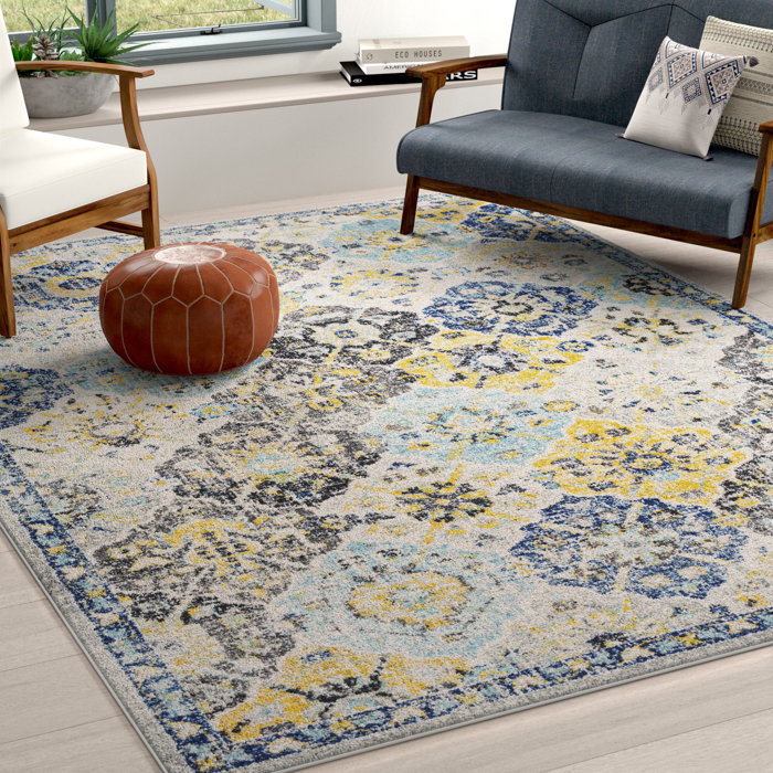 Mistana™ Hillsby Performance Blue/Yellow/Gray Rug & Reviews Wayfair